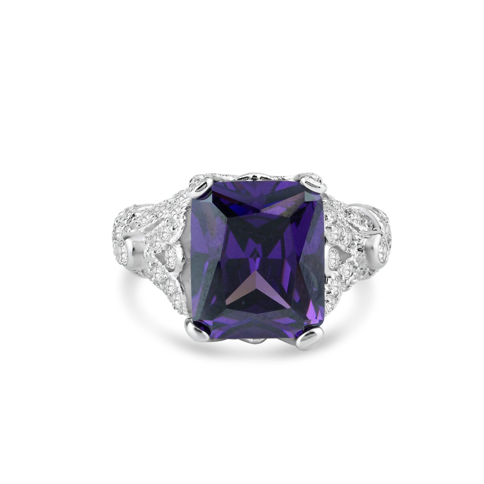 Silver 925 Rhodium Plated Blue Square CZ Antique Ring - STR00567 ...