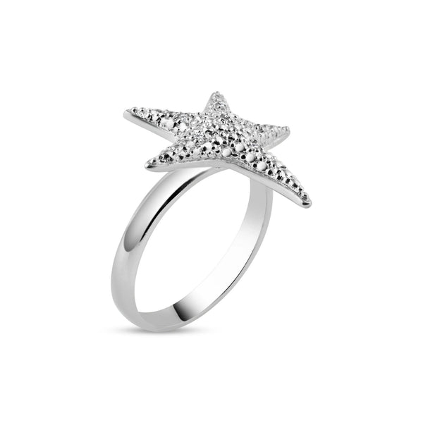 Silver 925 Rhodium Plated CZ Starfish Ring - STR00604 | Silver Palace Inc.