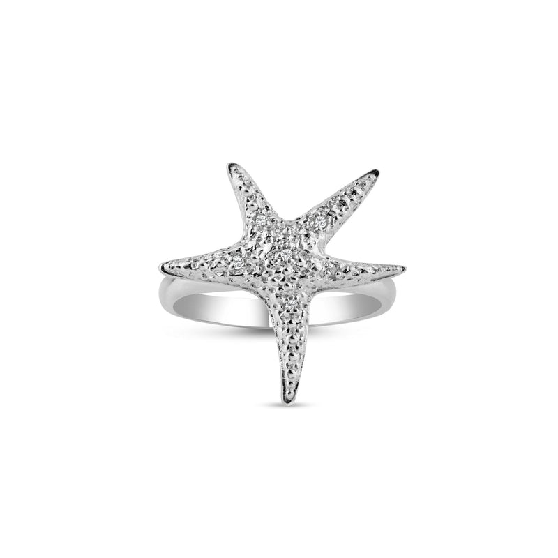 Silver 925 Rhodium Plated CZ Starfish Ring - STR00604