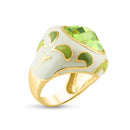 Closeout-Silver 925 Gold Plated Green White Enamel Yellow CZ Ring - STR00623 | Silver Palace Inc.
