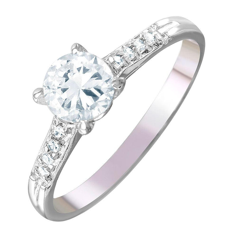 Silver 925 Rhodium Plated Round Center CZ Ring - STR00651 | Silver Palace Inc.