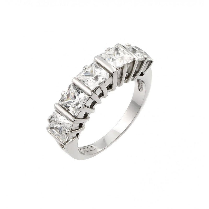 Silver 925 Rhodium Plated 5 Stone Set CZ Ring - STR00773 | Silver Palace Inc.