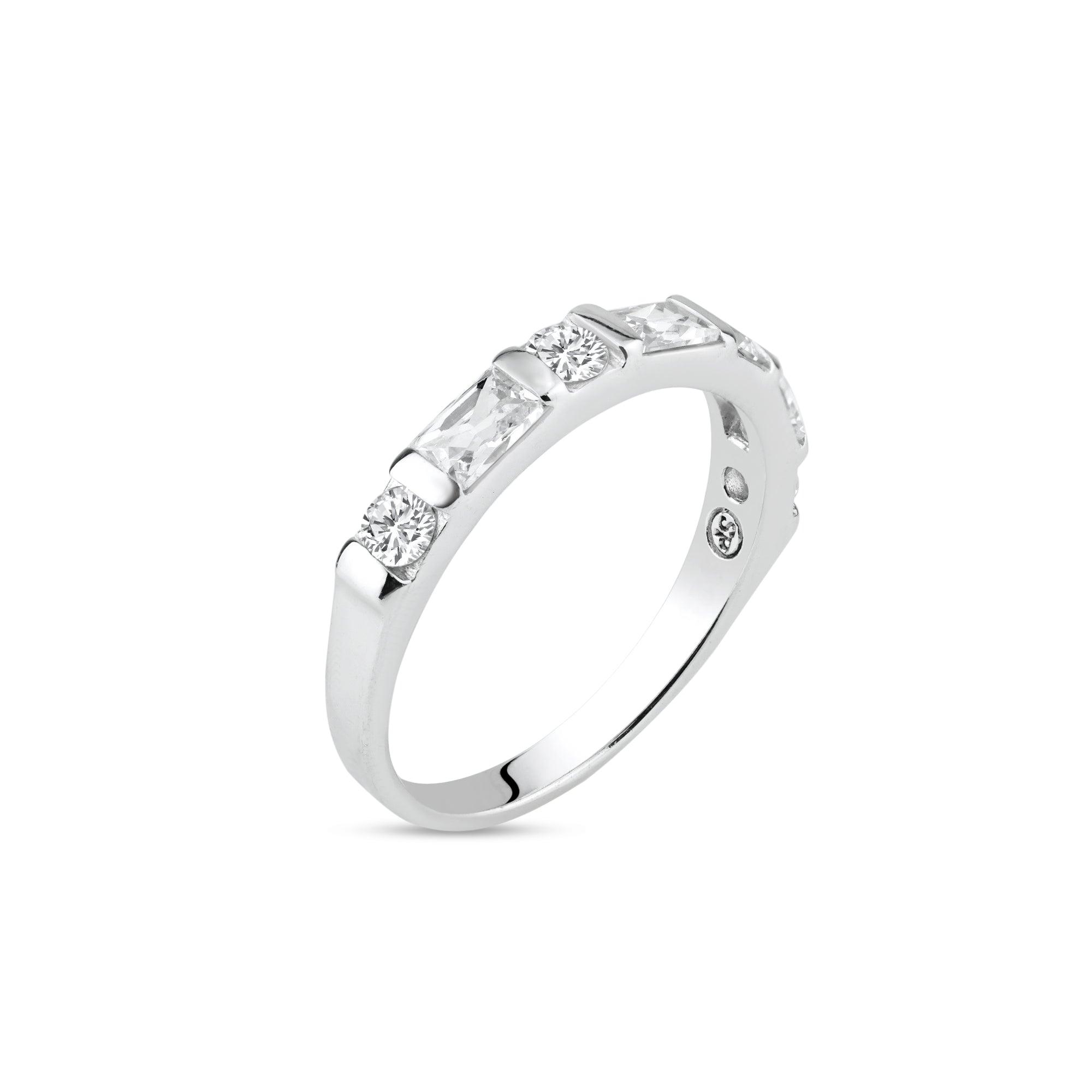 Silver 925 Rhodium Plated Clear Baguette CZ Ring - STR00785