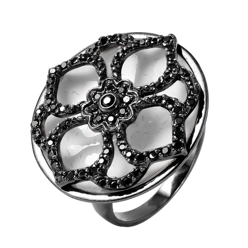 Closeout-Silver 925 Rhodium Plated Flower Ring - STR00861 | Silver Palace Inc.