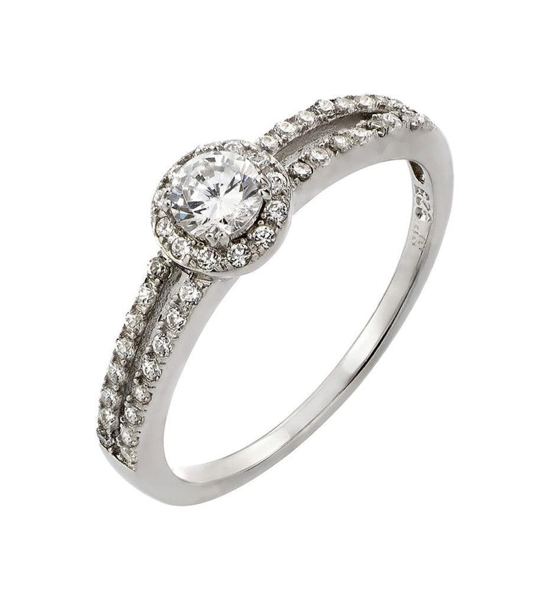 Silver 925 Rhodium Plated Round Clear CZ Ring - STR00920 | Silver Palace Inc.