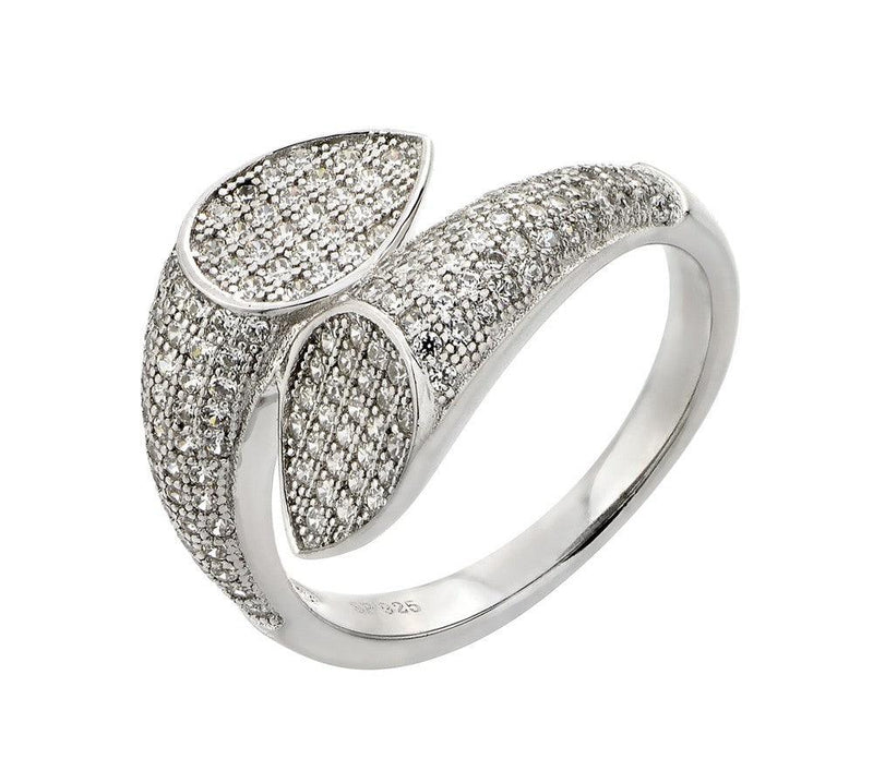 Silver 925 Rhodium Plated Two Tear Pear CZ Ring - STR00928 | Silver Palace Inc.