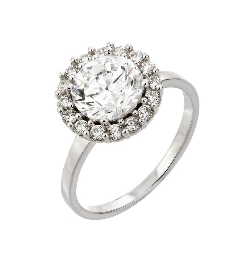 Silver 925 Rhodium Plated Round Inlay CZ Ring - STR00932 | Silver Palace Inc.