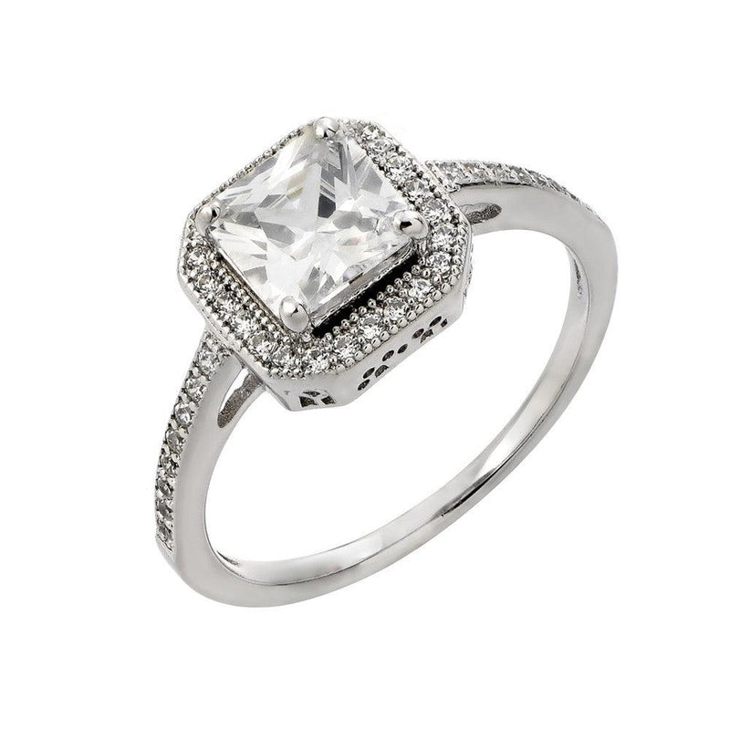 Silver 925 Rhodium Plated Clear Cluster Square Cut CZ Bridal Ring - STR00933 | Silver Palace Inc.