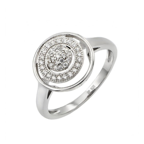 Silver 925 Rhodium Plated Three Graduated Circle Clear CZ inlay Ring - STR00946 | Silver Palace Inc.