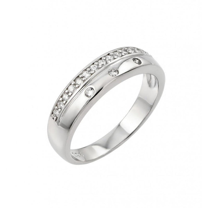 Silver 925 Rhodium Plated Clear CZ Inlay Ring - STR00949 | Silver Palace Inc.