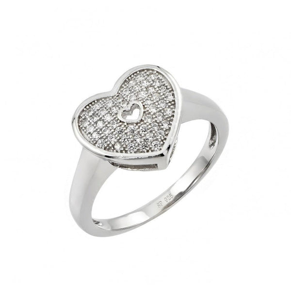 Silver 925 Rhodium Plated Micro Pave Heart CZ Ring - STR00950 | Silver Palace Inc.