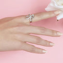 Silver 925 Rhodium Plated Clear CZ Filigree Ring - STR00951