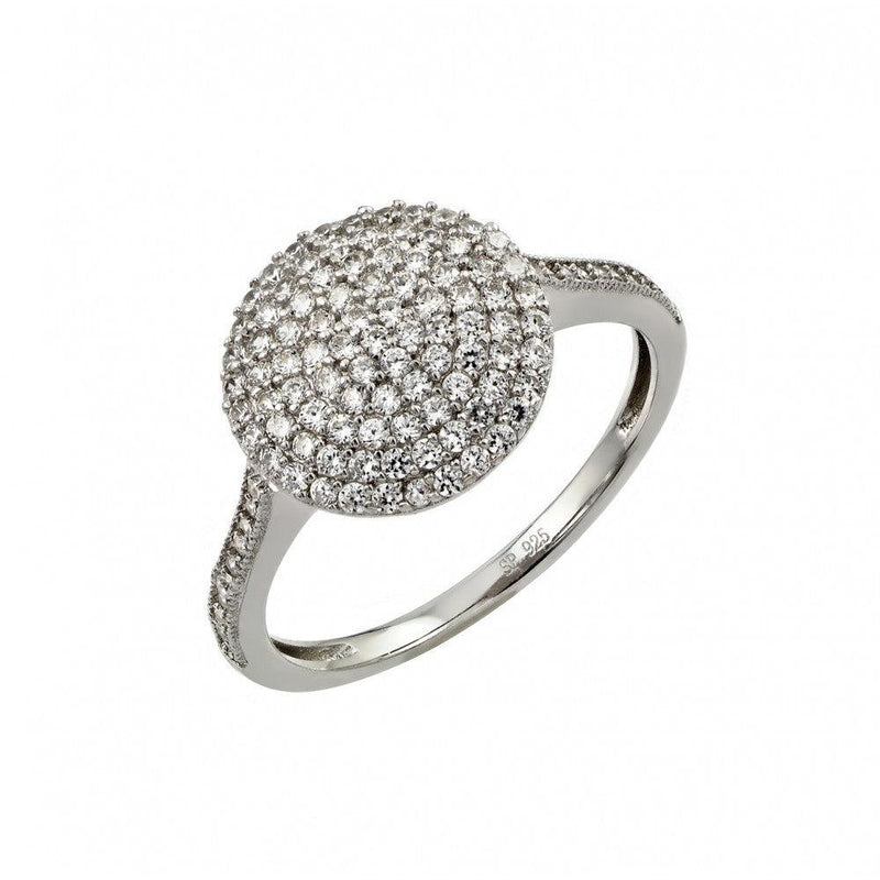 Silver 925 Rhodium Plated Pave Set Clear CZ Circle Ring - STR00954 | Silver Palace Inc.