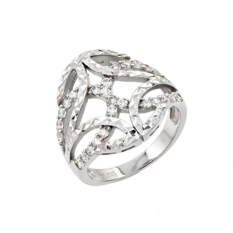 Silver 925 Rhodium Plated Clear CZ Filigree Ring - STR00958 | Silver Palace Inc.