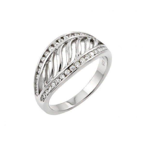 Silver 925 Rhodium Plated CZ Inlay Filigree Ring - STR00963 | Silver Palace Inc.