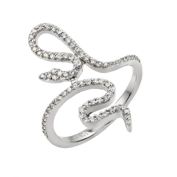Silver 925 Rhodium Plated Clear CZ Inlay Snake Wrap Ring - STR00966 | Silver Palace Inc.