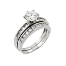 Silver 925 Rhodium Plated Clear Round CZ Engagement Ring Pair Set - STR00976 | Silver Palace Inc.