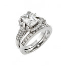 Silver 925 Rhodium Plated Clear Pave Square CZ Engagement Ring Pair Set - STR00982 | Silver Palace Inc.