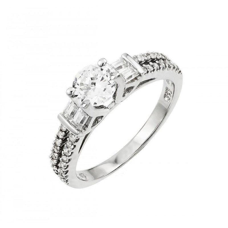 Silver 925 Rhodium Plated Clear Round and Baguette CZ Ring - STR00998 | Silver Palace Inc.