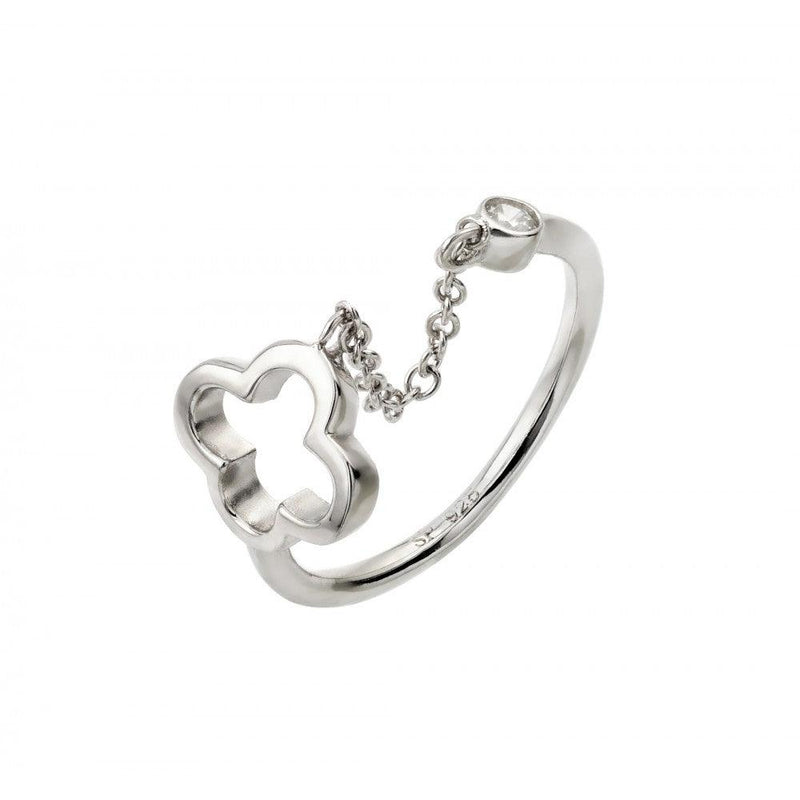 Silver 925 Rhodium Plated Open Clover Wire Ring - STR01003 | Silver Palace Inc.