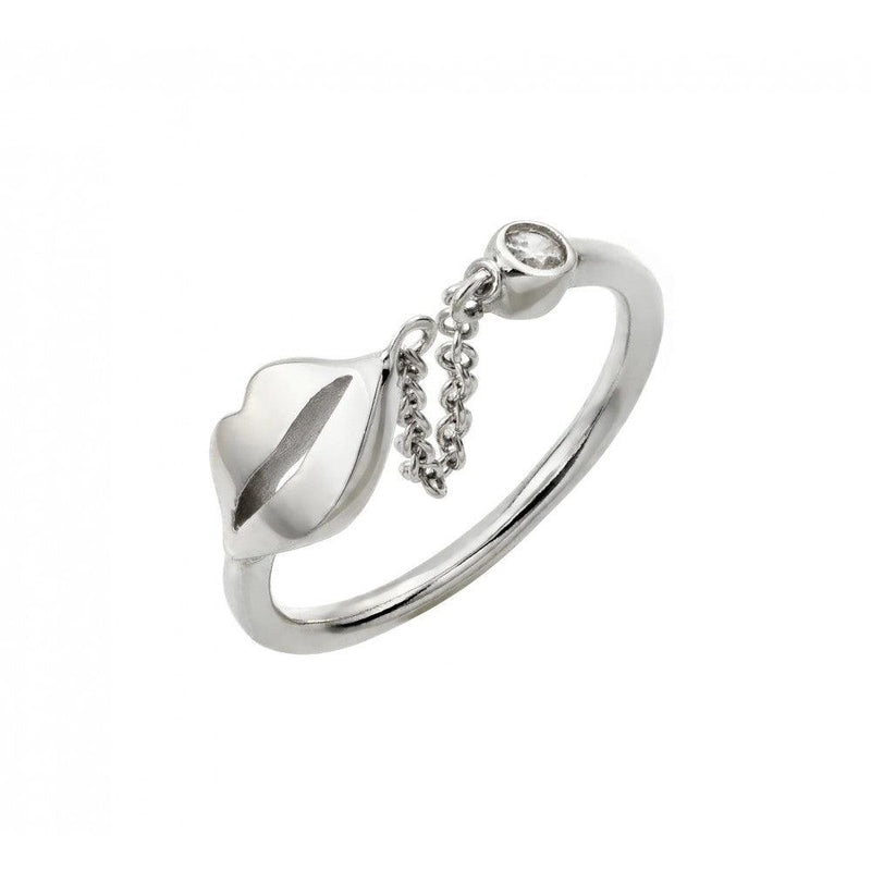 Silver 925 Rhodium Plated Small Round CZ Open Lip Wire Ring - STR01004 | Silver Palace Inc.