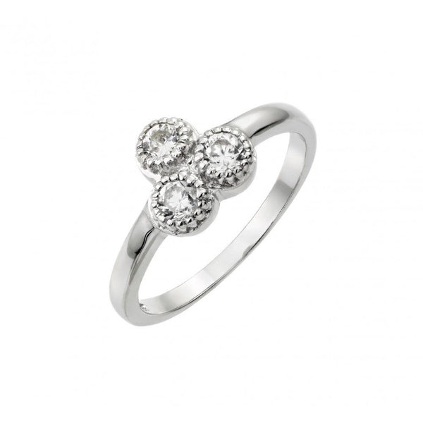 Silver 925 Rhodium Plated Three Round Clear CZ Ring - STR01009 | Silver Palace Inc.