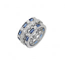 Silver 925 Rhodium Plated Blue Baguette and Round Clear CZ Ring - STR01019 | Silver Palace Inc.