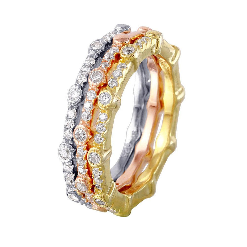 Silver 925 Multi-Plated Three Piece Round Stackable CZ Rings - STR01041TRI | Silver Palace Inc.