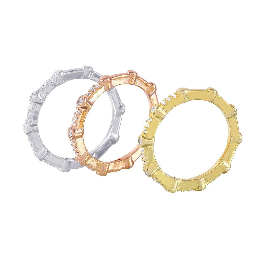Silver 925 Multi-Plated Three Piece Round Stackable CZ Rings - STR01041TRI