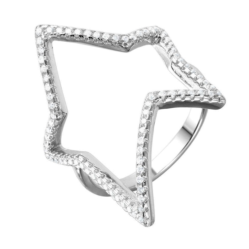 Silver 925 Rhodium Plated Wide Open Star Ring - STR01042 | Silver Palace Inc.