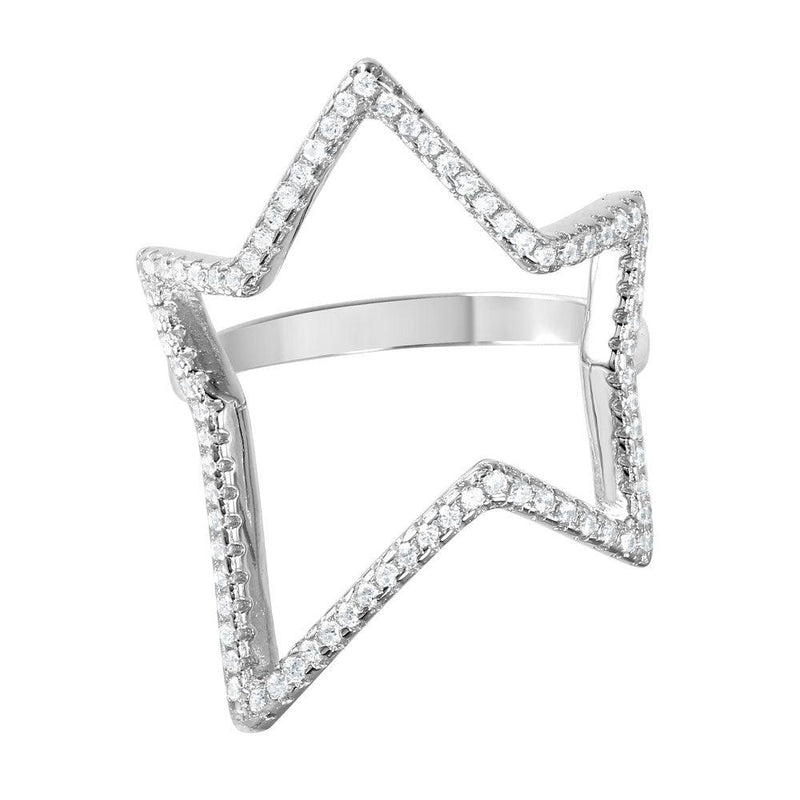 Silver 925 Rhodium Plated Wide Open Star Ring - STR01042