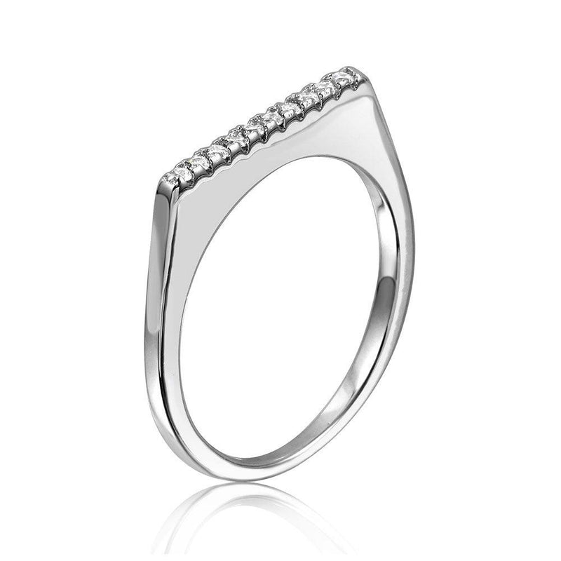 Silver 925 Rhodium Plated Stackable Flat Top CZ Ring - STR01047RH