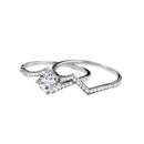 Silver 925 Rhodium Plated 2 Zigzag  Engagement CZ Ring with 6mm Center - STR01048