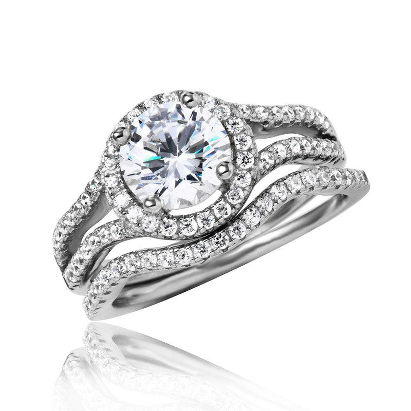 Silver 925 Rhodium Plated Open Shank Halo Wedding Ring - STR01049 | Silver Palace Inc.