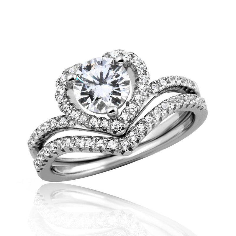 Silver 925 Rhodium Plated CZ Heart Engagement Ring - STR01051 | Silver Palace Inc.