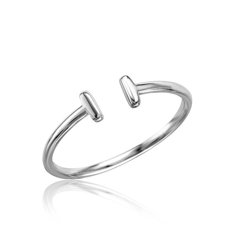 Silver 925 Rhodium Plated Plain Open T Ring - STR01057