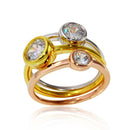 Silver 925 Tri-Color Plated Stackable Trio Round CZ Ring - STR01067 | Silver Palace Inc.