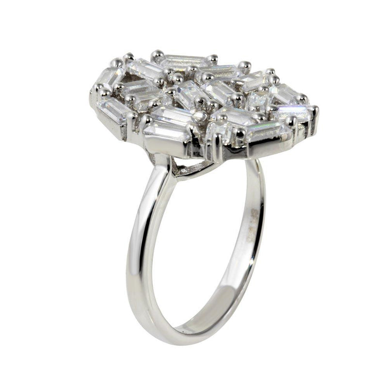 Anillo de plata 925 chapado en rodio con forma ovalada y circonita rectangular - STR01068