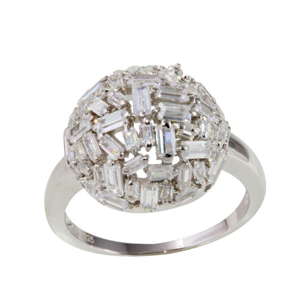 Silver 925 Rhodium Plated Half Sphere Ring with Rectangle CZ - STR01070 | Silver Palace Inc.