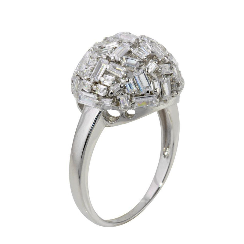 Rhodium Plated 925 Sterling Silver Half Sphere Ring with Rectangle CZ - STR01070