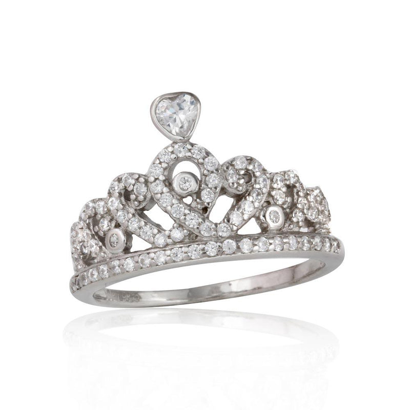 Silver 925 Rhodium Plated CZ Tiara Ring - STR01073 | Silver Palace Inc.