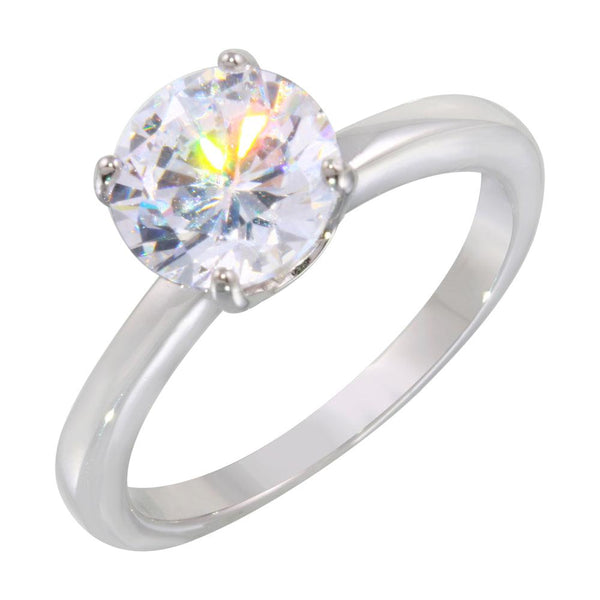 Silver 925 Rhodium Plated Round Solitaire CZ Ring - STR01078 | Silver Palace Inc.