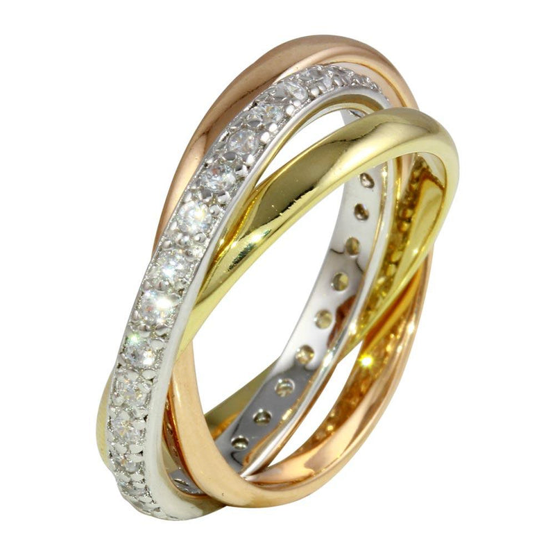 Juego de anillos tricolor de plata 925 con circonita - STR01080