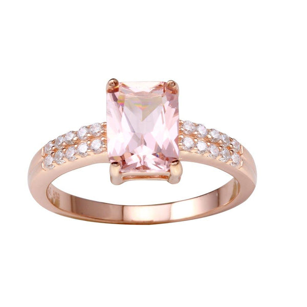 Silver 925 Rose Gold Plated Pink CZ Stone Ring - STR01102 | Silver Palace Inc.