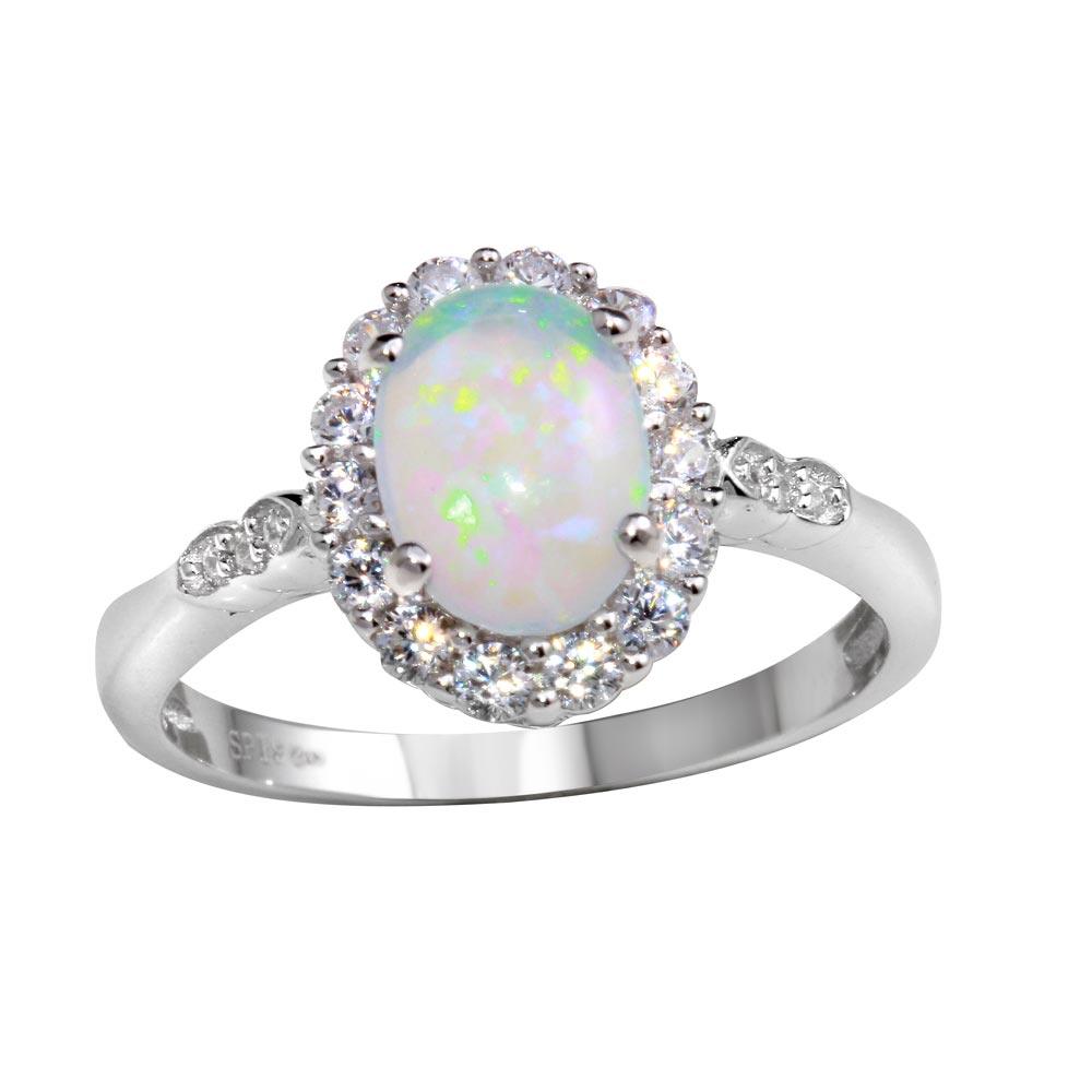 Silver 925 Rhodium Plated Round Synthetic Opal Ring - STR01103 | Silver Palace Inc.