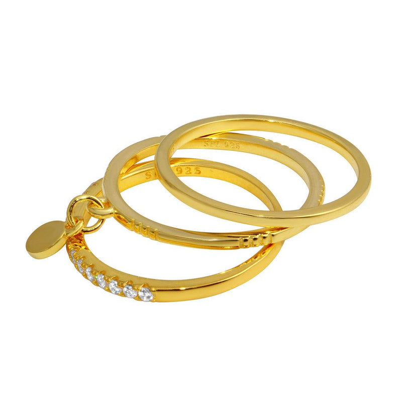 Plata 925 chapada en oro Tri CZ apilable con anillo de disco colgante - STR01106GP