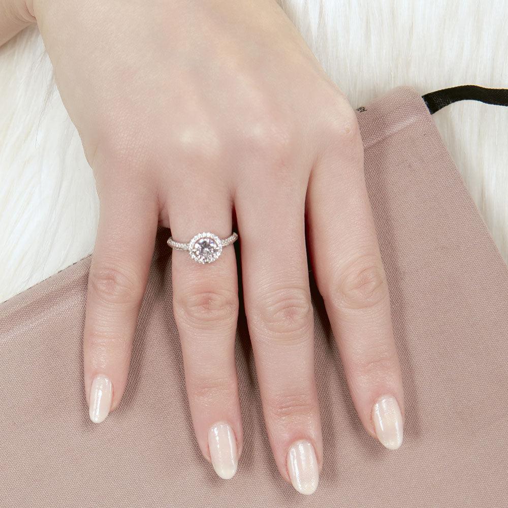 Rhodium Plated 925 Sterling Silver Halo CZ Bridal Ring - STR01110