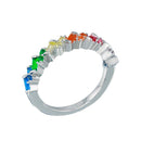 Rhodium Plated 925 Sterling Silver Multi Color Half Eternity CZ Ring - STR01116