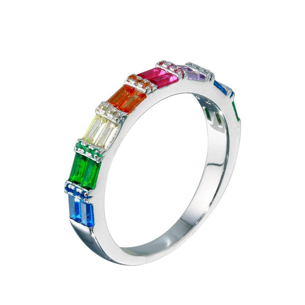 Anillo de media eternidad con circonita cúbica multicolor chapado en rodio de plata 925 - STR01117