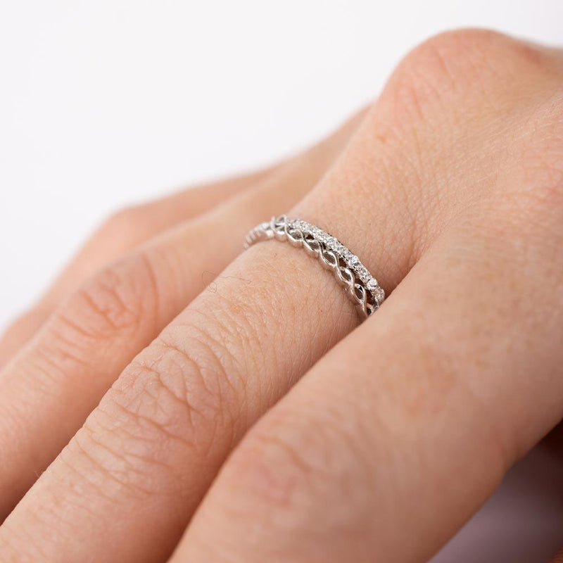 Rhodium Plated 925 Sterling Silver Micro Eternity CZ Ring - STR01124